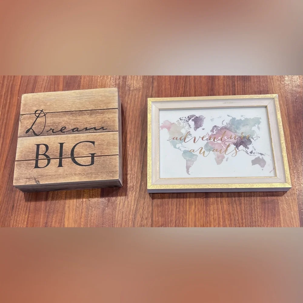 Dream Big Wooden Plaque and Adventure Awaits Framed Art Set
